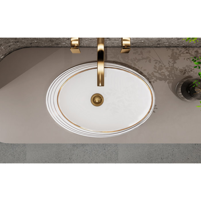 MEJE 21" Rose Gold Embossed Art Basin, Ceramic Slant Oval Bathroom Sink (with Pop Up Drain
